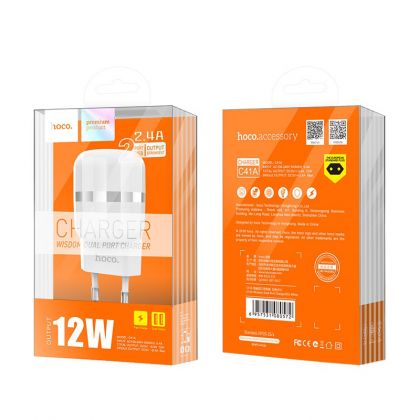 Зарядное устройство Hoco C41A Wisdom (2USB/ 2.4A) White