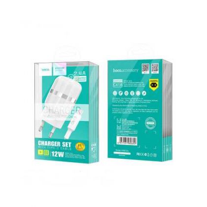 Зарядное устройство Hoco C41A Wisdom (2USB/ 2.4A) + Cable iPhone Lightning White