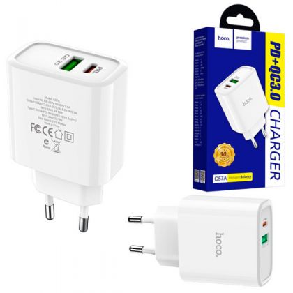 Зарядное устройство Hoco C57A Speed charger (Power Delivery, QC3.0, 1USB, 3.1A) White