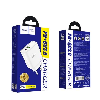 Зарядное устройство Hoco C57A Speed charger (Power Delivery, QC3.0, 1USB, 3.1A) White