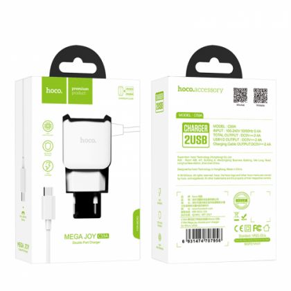 Зарядное устройство Hoco C59A Mega joy (2USB/ 2.4A) + Cable Micro White