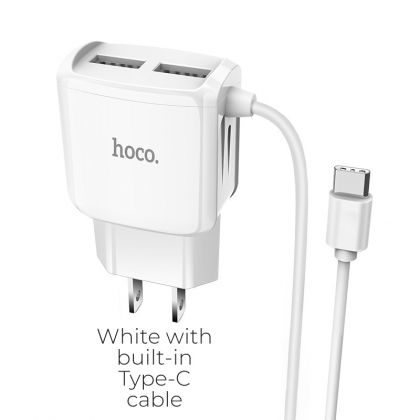 Зарядное устройство Hoco C59A Mega joy (2USB/ 2.4A) + Cable Type-C White
