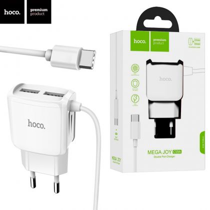 Зарядное устройство Hoco C59A Mega joy (2USB/ 2.4A) + Cable Type-C White