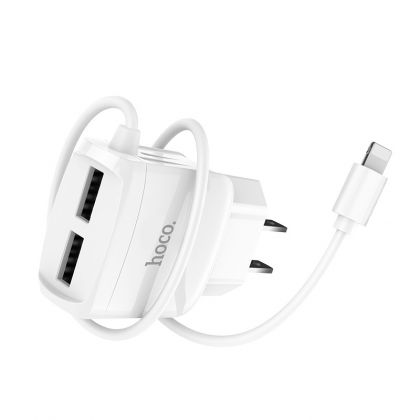 Зарядное устройство Hoco C59A Mega joy 2USB 2.4A white + Cable Lightning