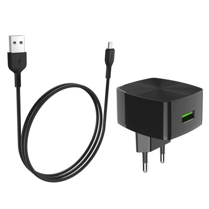Зарядное устройство Hoco C70A Cutting-Edge QC3.0 3A 18W Black + Cable Micro