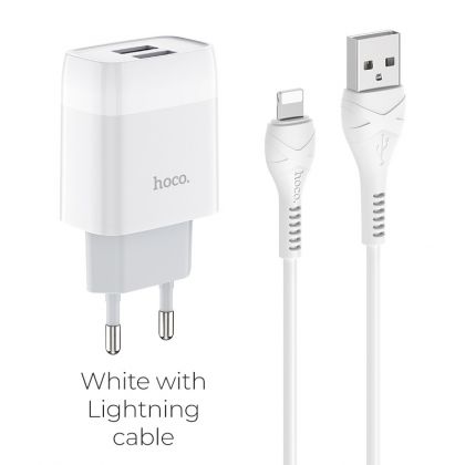 Зарядное устройство Hoco C73A 2USB Lightning 2.4A White