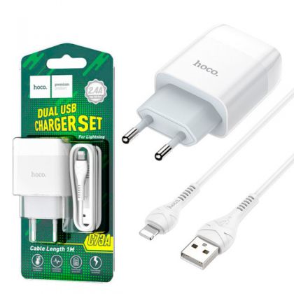 Зарядное устройство Hoco C73A 2USB Lightning 2.4A White