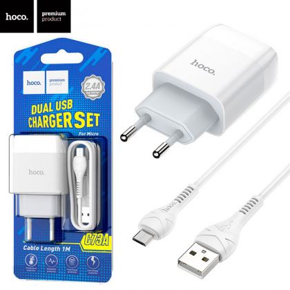 Зарядное устройство Hoco C73A 2USB Micro 2.4A White
