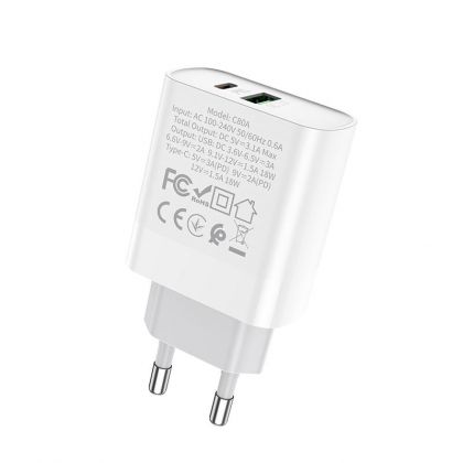 Зарядное устройство Hoco C80A PD 20W + QC3.0 Type-C to Lightning White