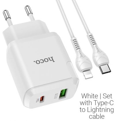 Зарядное устройство Hoco C80A PD 20W + QC3.0 Type-C to Lightning White