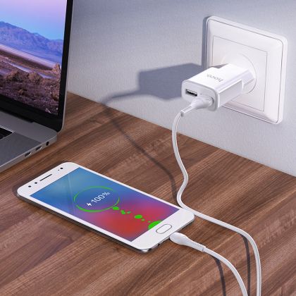 Зарядное устройство Hoco C88A (2USB/ 2.4A) + Cable iPhone White