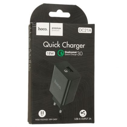 Зарядное устройство Hoco DC21A QC3.0 (1USB/ 3.0A) Black