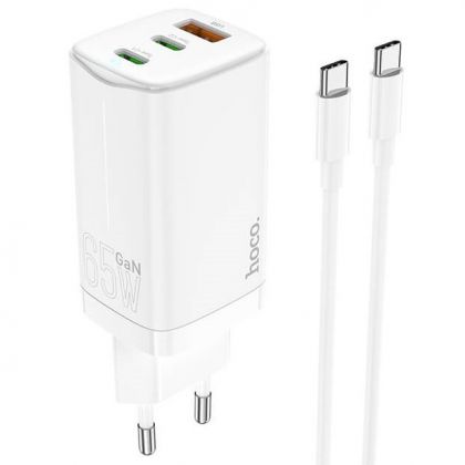 Зарядное устройство Hoco N16 65W PD+QC3.0 (1USB/ 2Type-C) + Type-C - Type-C White
