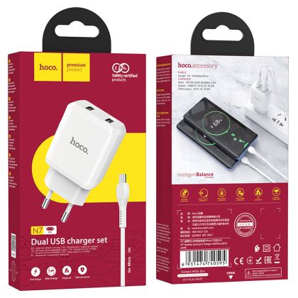 Зарядное устройство Hoco N7 (2USB/ 2.1A) + Cable Micro USB White