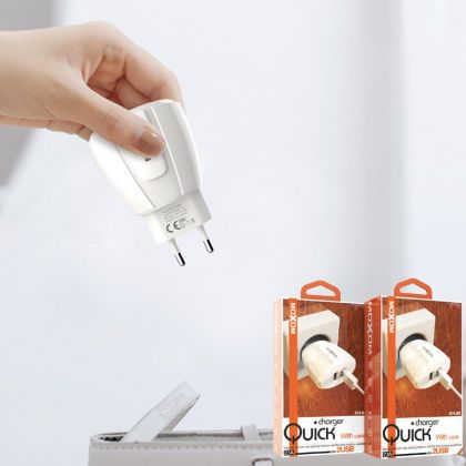 Зарядное устройство Moxom KH-68 2.1A 2USB + Cable Type-C White