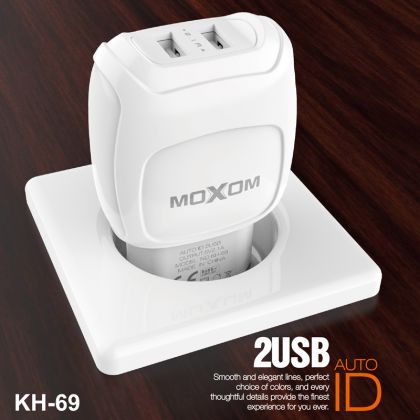 Зарядное устройство Moxom KH-69 2.1A 2USB + Cable microUSB White