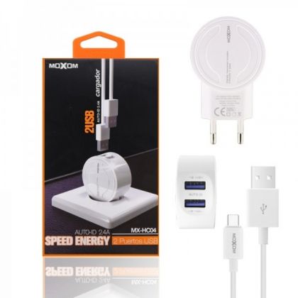 Зарядное устройство Moxom MX-HC04 2.4A 2USB + Cable Lightning White