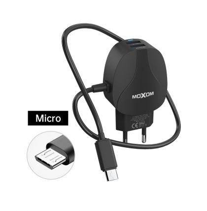 Зарядное устройство Moxom MX-HC15 Cable microUSB + 2USB 2.4A Black