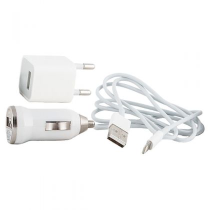 Зарядное устройство PowerPlant USB - Lightning 12V+220V+kab, 1A