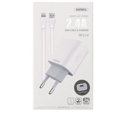 Зарядное устройство Remax RP-U14i Traveller 2.4A 1USB + Cable Lightning white
