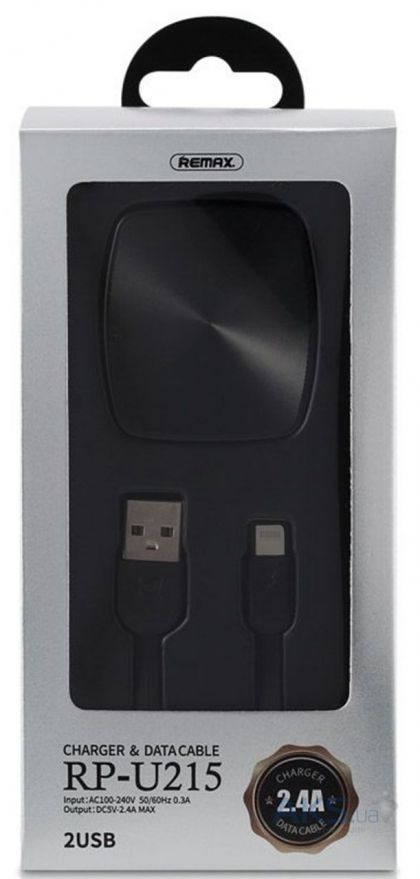 Зарядное устройство Remax RP-U215i 2.4A 2USB + Cable Lightning black