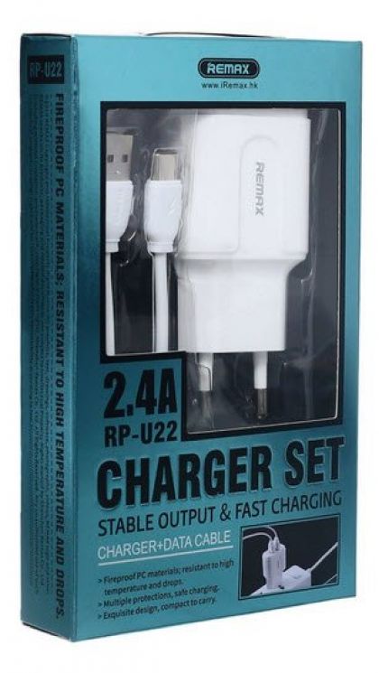 Зарядное устройство Remax RP-U22a 2.4A 2USB + Cable Type-C white