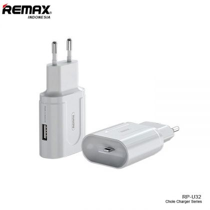 Зарядное устройство Remax RP-U32 Cole Series 2in1 1USB 2.1A + 8pin зарядный порт для AirPods 0.2A white