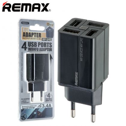 Зарядное устройство Remax RP-U43 4 USB 3.4A Black