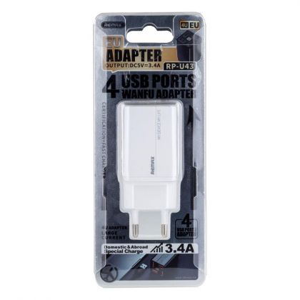 Зарядное устройство Remax RP-U43 4 USB 3.4A White