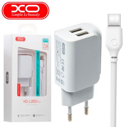 Зарядное устройство XO L35D Micro 2USB 2.1A White