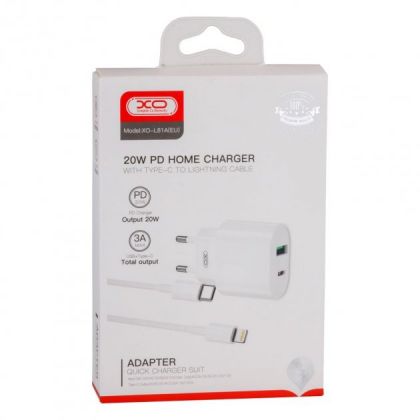 Зарядное устройство XO L81A EU PD20W+QC3.0 Type-C to Lightning 2USB 18W White
