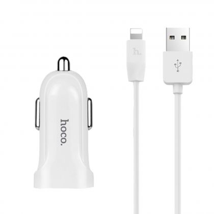 Автомобильное ЗУ Hoco Z2 White + USB - Lightning  (1.5A)