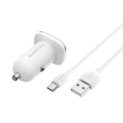 Автомобильное ЗУ Borofone BZ12A QC 3.0 18W + Кабель USB to Type-C White