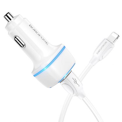 Автомобильное ЗУ Borofone BZ14 Lightning 2USB 2.4A White