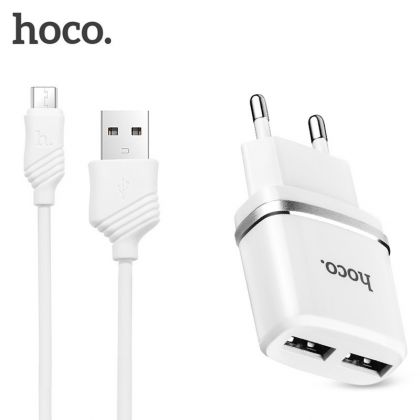 Зарядное устройство Hoco C12 2USB White + USB Cable iPhone Lightning (2.4A)