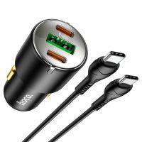 Авто Зарядное Устройство Hoco NZ6 PD45W 2xType-C, 1xType-A + Cable Type-C to Type-C Чёрный