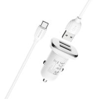 Автомобильное ЗУ Borofone BZ12 2.4A 2 USB + Кабель USB to Type-C White