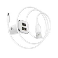 Автомобильное ЗУ Borofone BZ12 2.4A 2 USB + Кабель USB to Type-C White