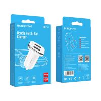 Автомобильное ЗУ Borofone BZ12 2.4A 2 USB + Кабель USB to Lightning  White