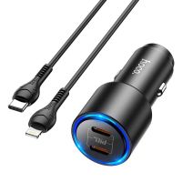 Автомобильное ЗУ Hoco NZ3 Clear way 40W dual port PD car QC charger set(Type-C to Lightning) Black