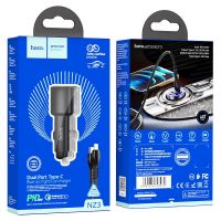 Автомобильное ЗУ Hoco NZ3 Clear way 40W dual port PD car QC charger set(Type-C to Lightning) Black