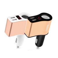 Автомобильное ЗУ Hoco Z10 4в1 (2USB/ 2.4A) с гнездом прикуривателя и дисплеем Black