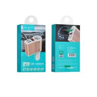 Автомобильное ЗУ Hoco Z10 4в1 (2USB/ 2.4A) с гнездом прикуривателя и дисплеем White