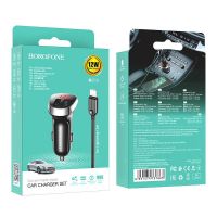 Автомобильное зарядное устройство Borofone BZ15 2 USB c дисплеем черное + кабель USB to Lightning iPhone