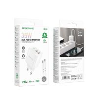 Сетевое Зарядное Устройство Borofone BN9 Reacher PD/QC (2 USB-C) 35W Type-C to Type-C Белый