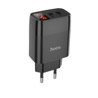 Сетевое зарядное устройство Hoco C86A 2 USB с дисплеем черное