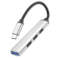 USB Hub Hoco HB26 4 in 1 adapter(USB to USB3.0+USB2.0*3) металлический серый