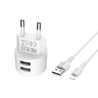 Зарядное устройство Borofone BA23A Lightning 2USB 2.4A White