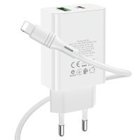 Зарядное устройство Borofone BA56A PD 20W + QC3.0 Type-C to Lightning White