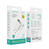 Зарядное устройство Borofone BA58A Digital Display Lightning 2USB 2.4A White
